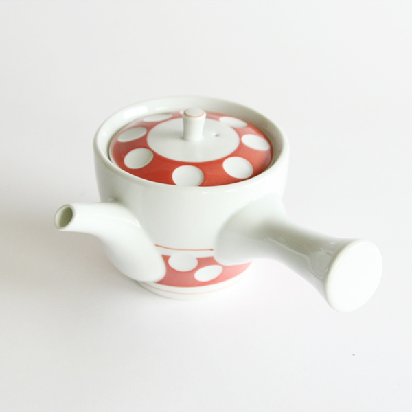 朱肥前吉田焼 水玉 急須・画像