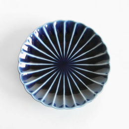 茄子紺ブル-ぎやまん陶 四・五寸皿・画像