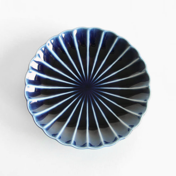 茄子紺ブル-ぎやまん陶 四・五寸皿・画像