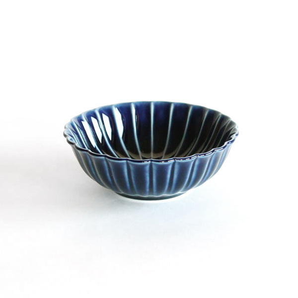 茄子紺ブル-ぎやまん陶 浅小鉢・画像