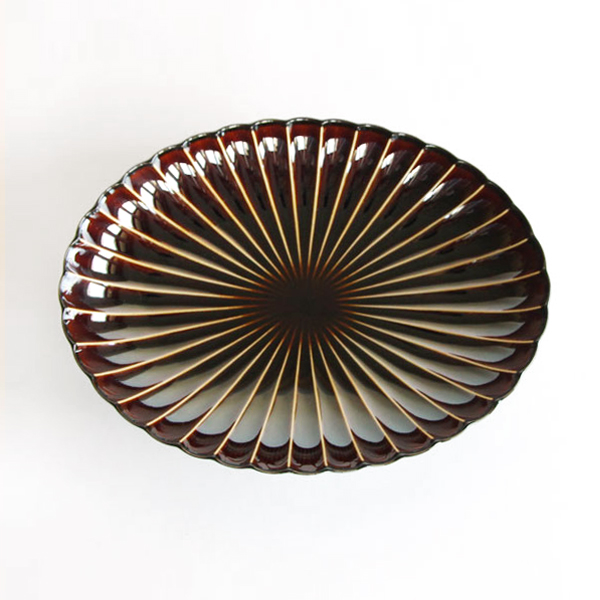 漆ブラウンぎやまん陶 楕円大皿・画像