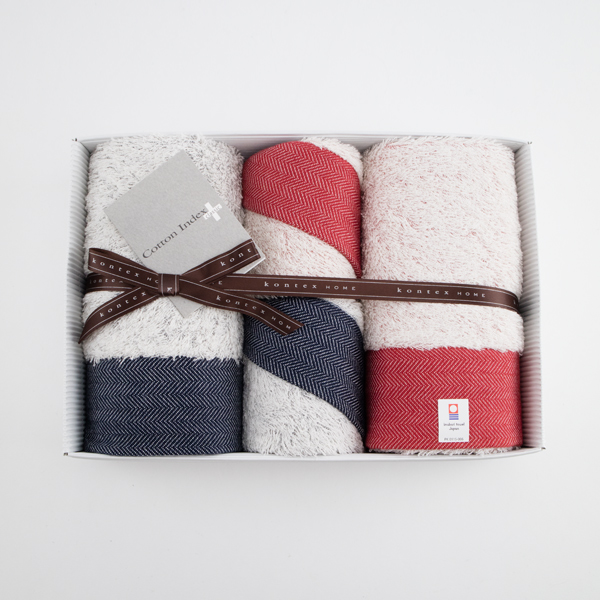 ネイビ-・レッドヘリンボ-ン フェイス・ゲストタオルセット・画像