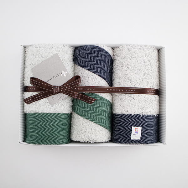 ネイビ-・グリ-ンヘリンボ-ン フェイス・ゲストタオルセット・画像