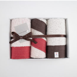 レッド・ブラウンヘリンボ-ン フェイス・ゲストタオルセット・画像