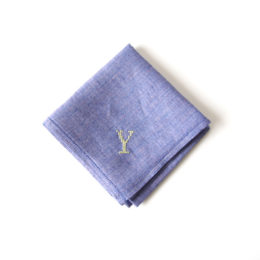 Yイニシアル刺繍ハンカチ ブル-(クロス)・画像