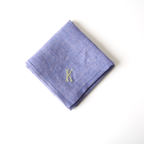 Kイニシアル刺繍ハンカチ ブル-(クロス)・画像