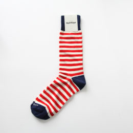 ABBY STRIPES Ecru・Fire Redメンズ・柄ソックス・画像