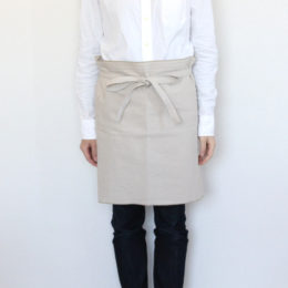 灰白カフェエプロン（コットン帆布）・画像