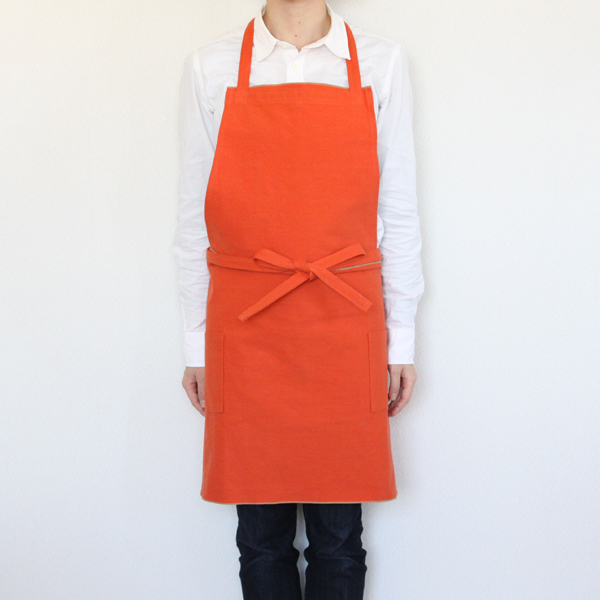 紅花ロングエプロン（コットン帆布）・画像