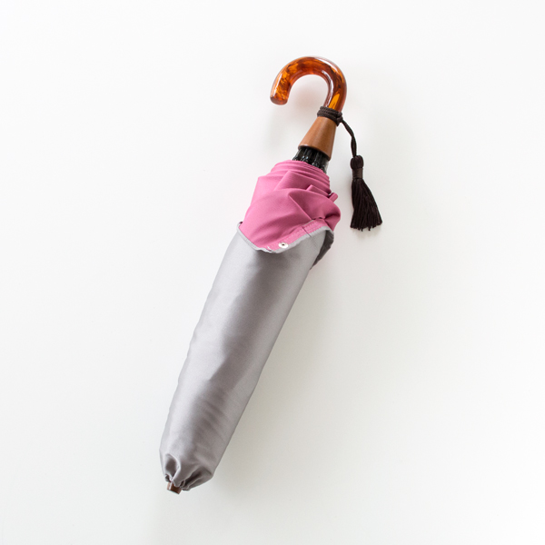 甲州織 折りたたみ傘 かさね グレ-/ロ-ズピンク・画像