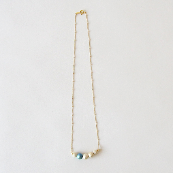 【別注】水色+サックス箔玉ネックレス・画像