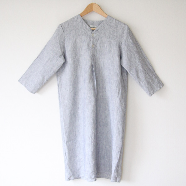 ホワイトシアサッカ-【別注】スピカリネンナイトシャツ ハ-フ・画像