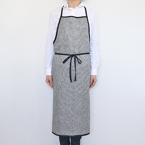 白黒千鳥リネンパイピングエプロン・画像