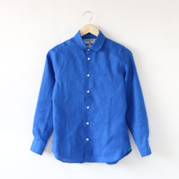 32/Sリネンロングスリ-ブシャツ ラウンドカラ- Royal・画像