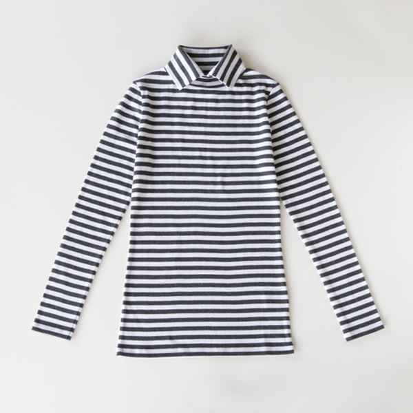 襟付 カットソ- ホワイト×チャコ-ルグレ-・画像