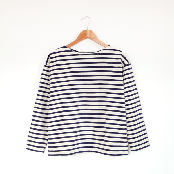 ECRU/MARINE/T2(Mサイズ相当)7.8oz ドロップショルダ- ボ-ダ-バスクシャツ・画像