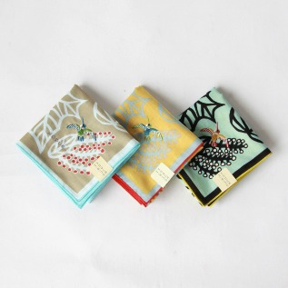 みどりひびのこづえハンカチ 実を食べた鳥・画像