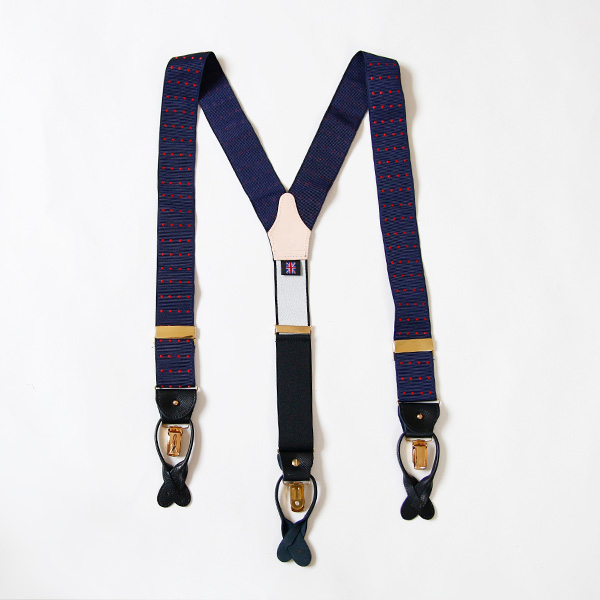サスペンダ- ドット織柄 ネイビ-×レッド・画像