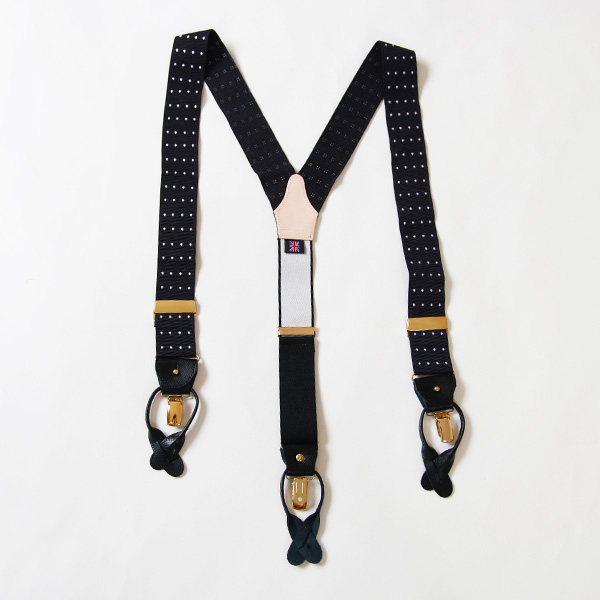 サスペンダ- ドット織柄 ブラック×ホワイト・画像