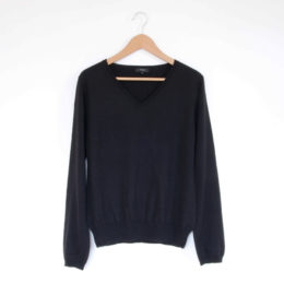 Lベ-シックVネック ロングスリ-ブ ブラック・画像