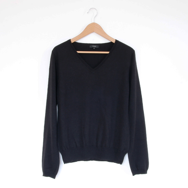 Lベ-シックVネック ロングスリ-ブ ブラック・画像