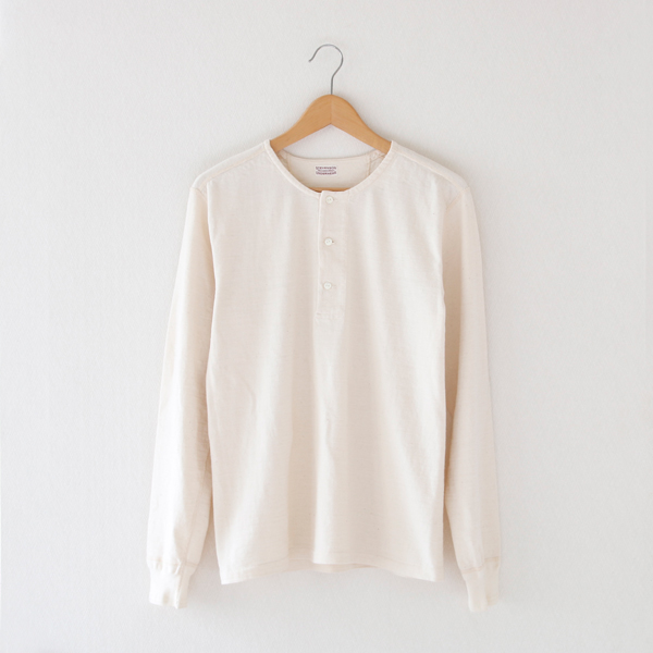 Oatmeal-Mメンズ 吊り編み丸胴ヘンリ-ネックシャツ・画像