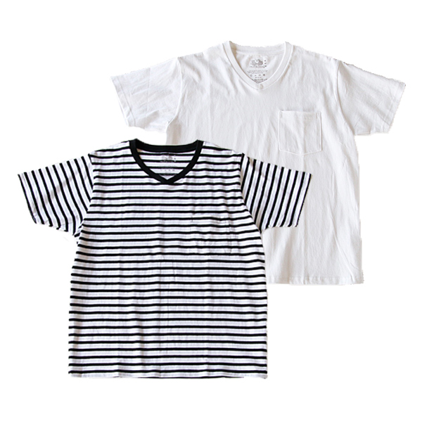 ブラック MVネックポケット付半袖Tシャツ・画像