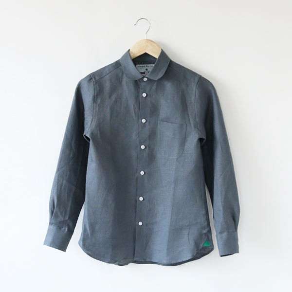 34/Mリネンロングスリ-ブシャツ ラウンドカラ- Charcoal・画像