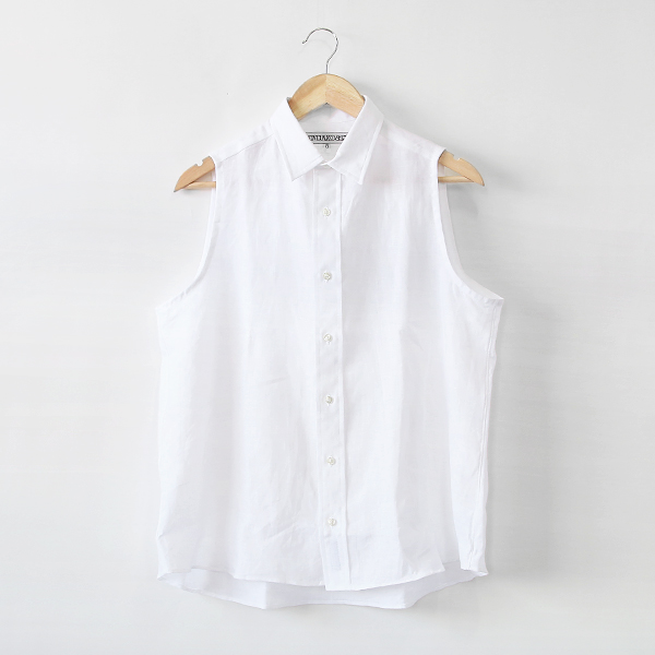 Whiteリネンノ-スリ-ブシャツ・画像