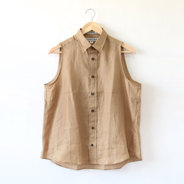 Khakiリネンノ-スリ-ブシャツ・画像