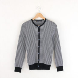 ブラック×ホワイトクル-ネックカ-ディガン・画像