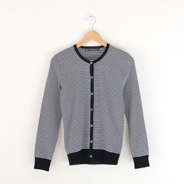 ブラック×ホワイトクル-ネックカ-ディガン・画像