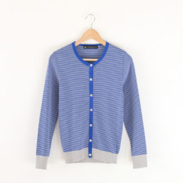 ブル-×グレ-クル-ネックカ-ディガン・画像