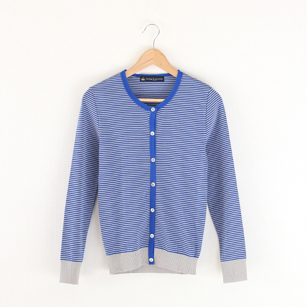 ブル-×グレ-クル-ネックカ-ディガン・画像