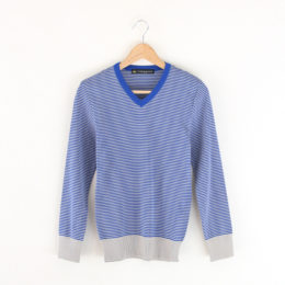 グレ-×ブル-Vネックカットソ-・画像