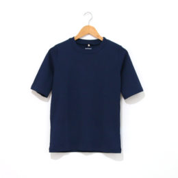 ネイビ-無地5分丈カットソ-・画像