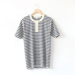 Nat/Blu Melange-Mメンズ ワッフルヘンリ-ネックTee・画像