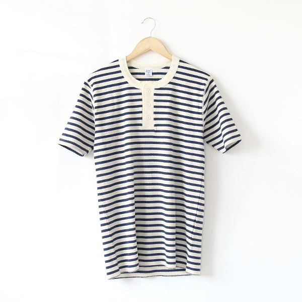 Nat/Blu Melange-Lメンズ ワッフルヘンリ-ネックTee・画像