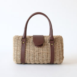 葦ハンドバッグ レザ-ハンドル・画像