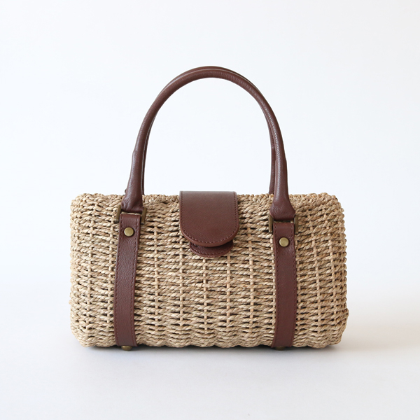 葦ハンドバッグ レザ-ハンドル・画像