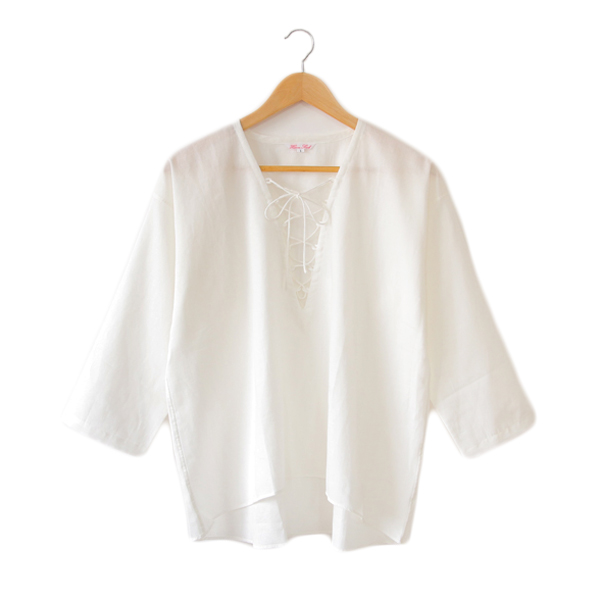 White 0CottonLinenプルオ-バ-・画像