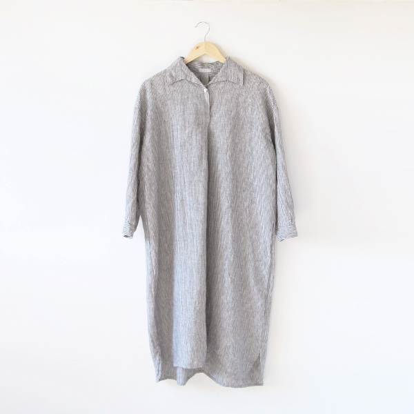 グレ-ホワイトストライプ【別注】リネンワンピ-ス・画像